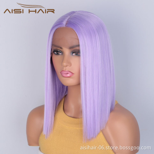 Aisi Hair Medium Long 16 Inch Purple Wig Cosplay Swiss Lace Wig Silky Straight Synthetic Lace Frontal Hair Wigs For Black Women
